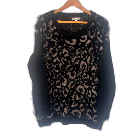 Joseph A Fuzzy Sweater Animal Print Bold Abstract Size Large Boho Streetwear - Picture 1 of 10